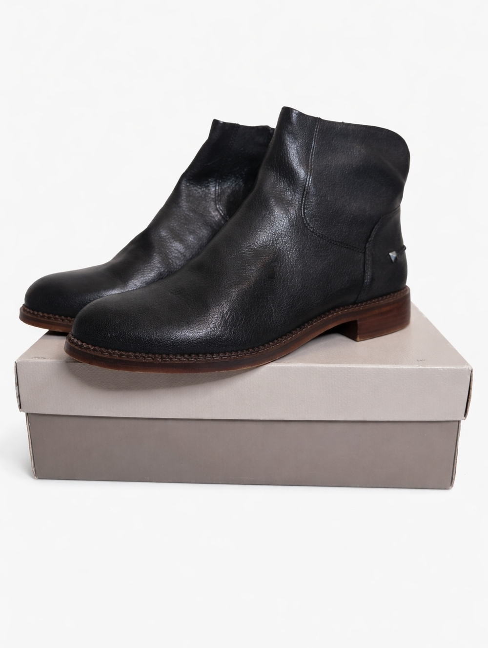Franco Sarto "Hero" Black Leather Ankle Boots Size 10 Low Heel Zip